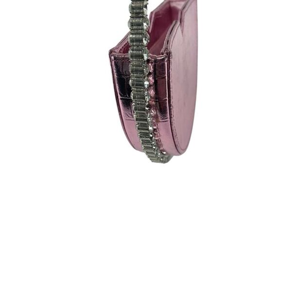 Akira Label Metallic Pink Mini Glam Bag Croc Embossed Rhinestone Handle - Picture 13 of 16